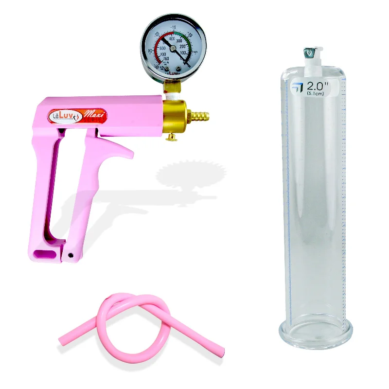 rechargeable vibrating dildo for prostate stimulation accessories-Penis Pump MAXI Pink Handle + Gauge | with Premium Hose | 1.35"-5.0" Diameter