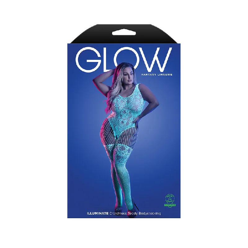 sexy-lingerie-for-youthful-look-Fantasy Lingerie Glow Illuminate Glow-in-the-Dark Crotchless Teddy Bodystocking Queen Size