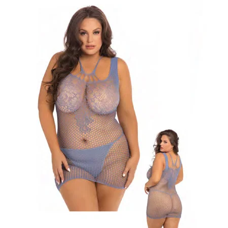 sexy-lingerie-with-mesh-trim-Rene Rofe Absolutist Lace And Net Dress Blue Queen Size