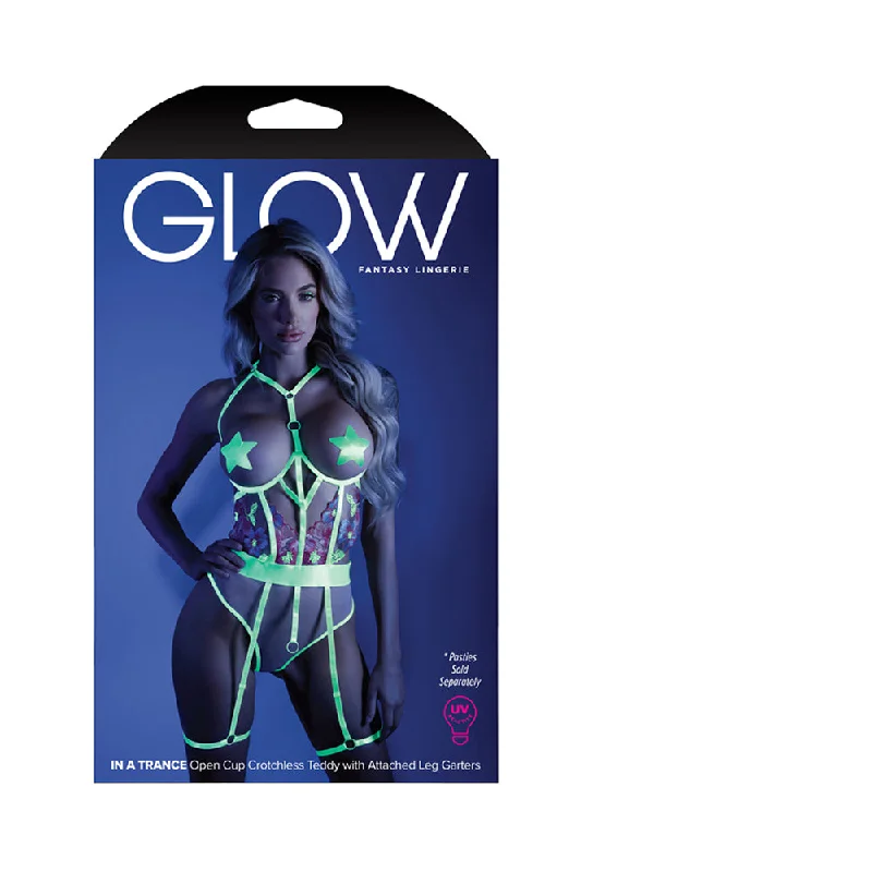 sexy-lingerie-with-padded-Fantasy Lingerie Glow In A Trance Open-Cup Crotchless Teddy Neon Chartreuse L/XL