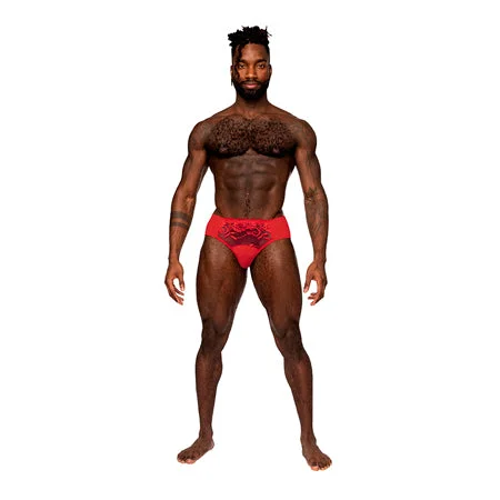 sexy-lingerie-for-anniversary-Male Power Sassy Lace Bikini Solid Pouch Red S