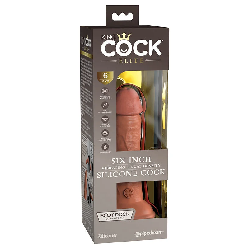 vibrating anal plug for intense G-spot pleasure accessories-King Cock Elite 6 Inch Vibrating Silicone Dual  Silicone Dual Density Cock - Tan