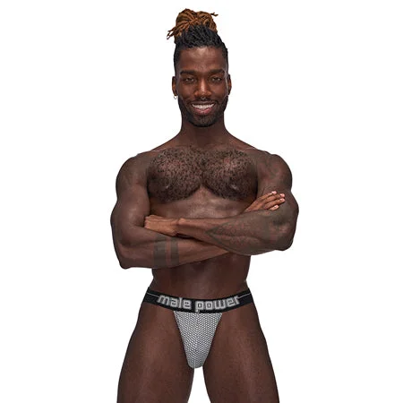 sexy-lingerie-for-provocative-Male Power Sexagon Strappy Ring Jock Gray S/M