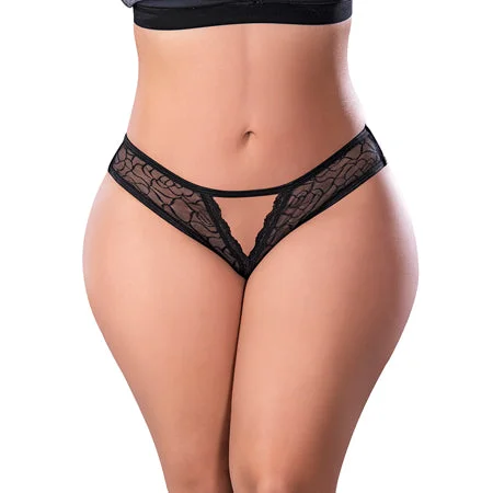 sexy-lingerie-with-camisole-Magic Silk Soft Petals Crotchless Panty Black Queen Size