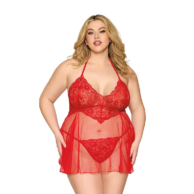 sexy-lingerie-with-tiered-Dreamgirl Lace Babydoll and G-String Red Queen Size