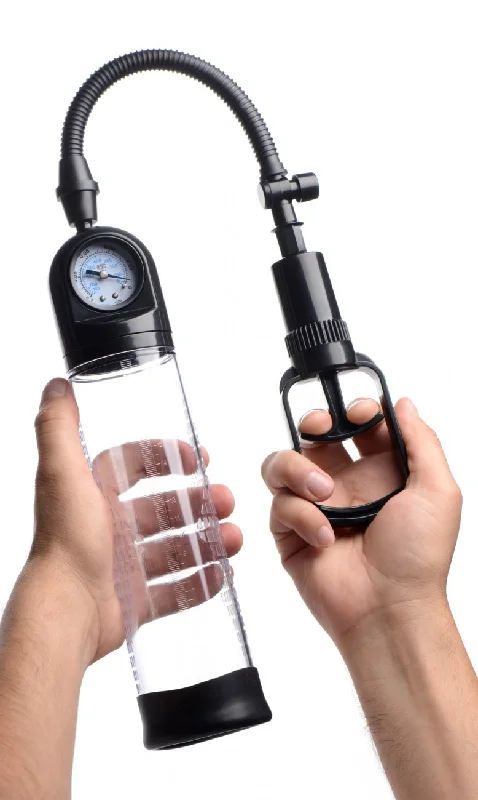 waterproof vibrating toy for anal stimulation accessories-Trigger Penis Pump with Built-in Pressure Gauge