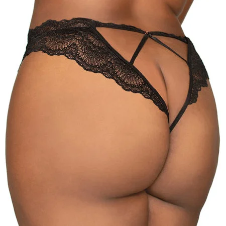 sexy-lingerie-for-statement-Dreamgirl Lace Tanga Open-Crotch Panty and Elastic Open Back Detail Black 2X Hanging