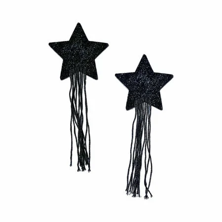 sexy-lingerie-for-luxe-comfort-Tassel Pasties: Black Sparkle Star Pastease with Long Fringe Nipple Pasties