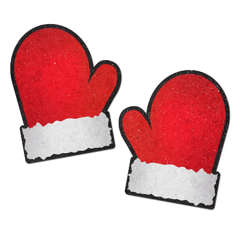 sexy-lingerie-with-molded-Pastease Glitter Santa Mittens Pasties Red/White