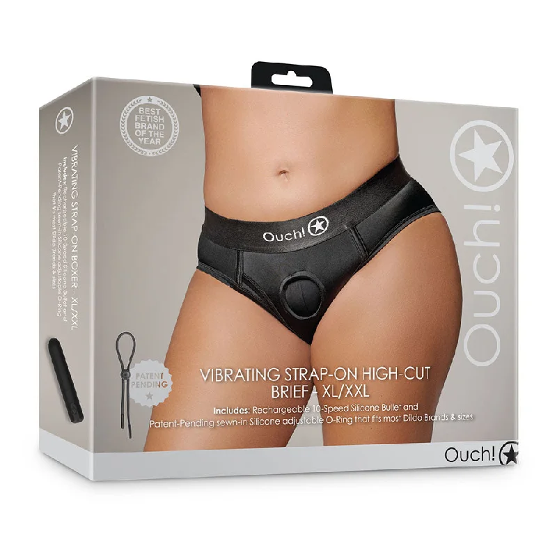 sexy-lingerie-for-night-out-Shots Ouch! Vibrating Strap-on High-cut Brief Black XL/2XL