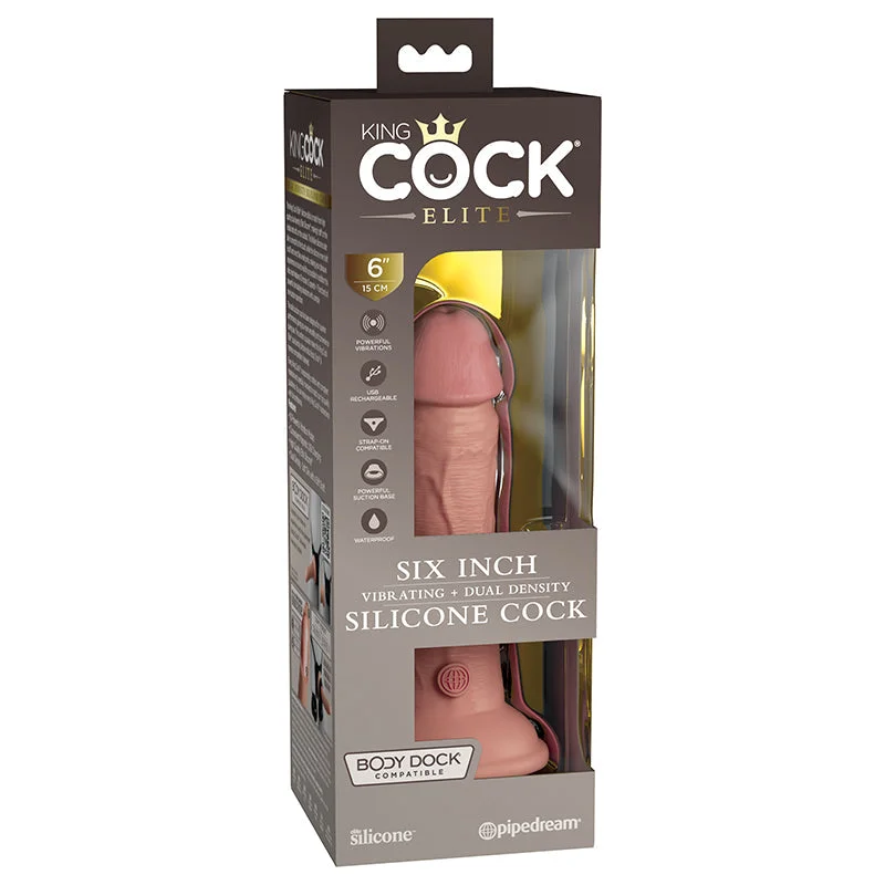 vibrating G-spot stimulator with remote control accessories-King Cock Elite 6 Inch Vibrating Silicone Dual  Silicone Dual Density Cock - Light