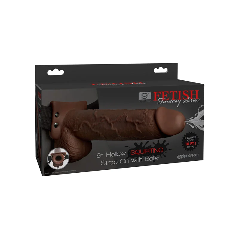 vibrating G-spot dildo with app control accessories-Fetish Fantasy Series 9 Inch Hollow Squirting Strap-on With Balls - Brown