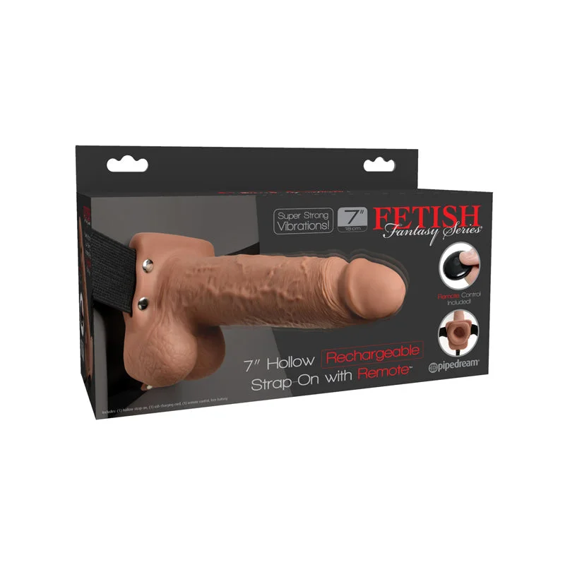 rechargeable vibrating butt plug for women accessories-Fetish Fantasy Series 7 Inch Hollow Rechargeable Strap-on With Remote - Tan