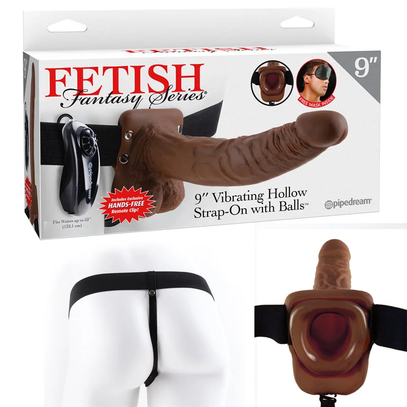 vibrating love egg for solo play accessories-Fetish Fantasy Series 9-Inch Vibrating Hollow Strap-on With Balls - Brown