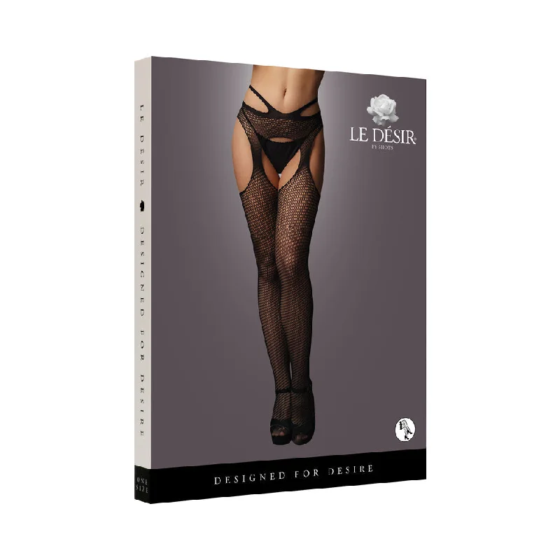 erotic-sexy-lingerie-outfit-Shots Le Desir Suspender Pantyhose With Strappy Waist Black O/S