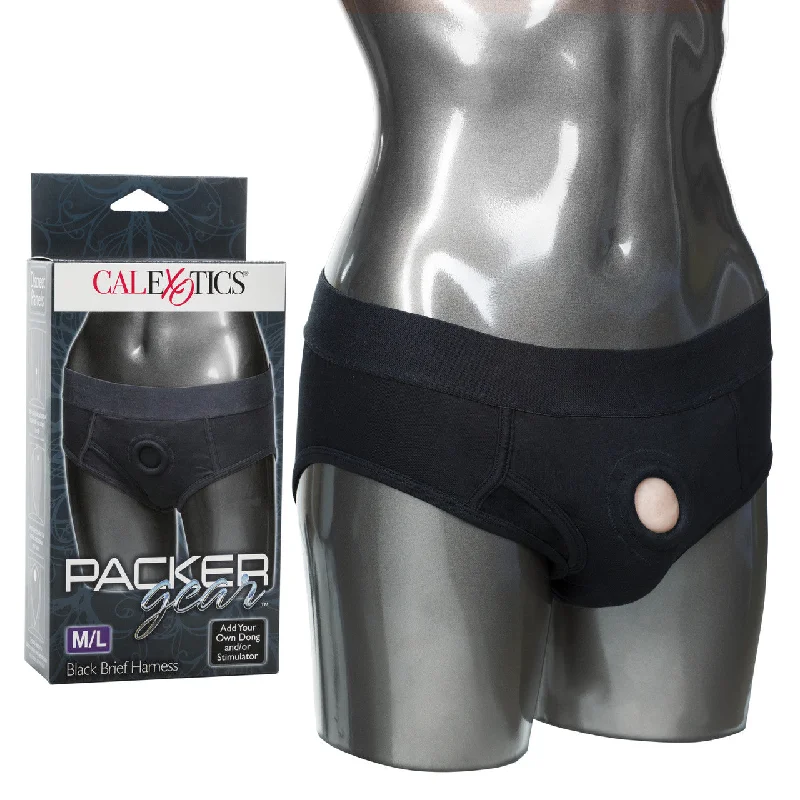 vibrating strap-on for couples accessories-CaleXOtics Packer Gear BRIEF HARNESS M/L Black