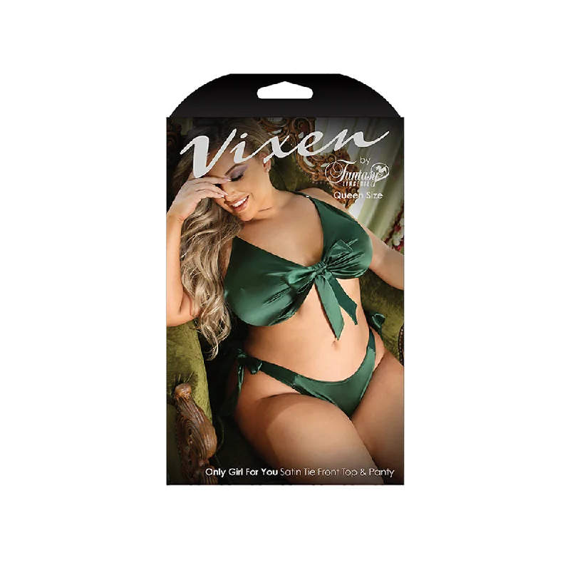 sexy-lingerie-mesh-fabric-Fantasy Lingerie Vixen Only Girl For You Satin Tie-Front Top & Side-Tie Panty Emerald Queen