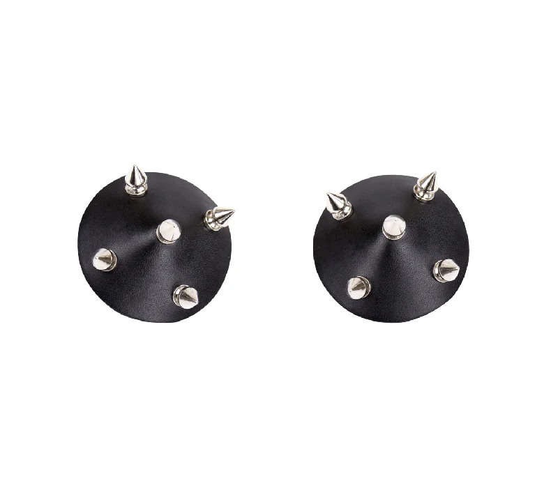 vibrating G-spot vibrator for beginners accessories-LOVE IN LEATHER SILVER STUD PASTIES BLACK