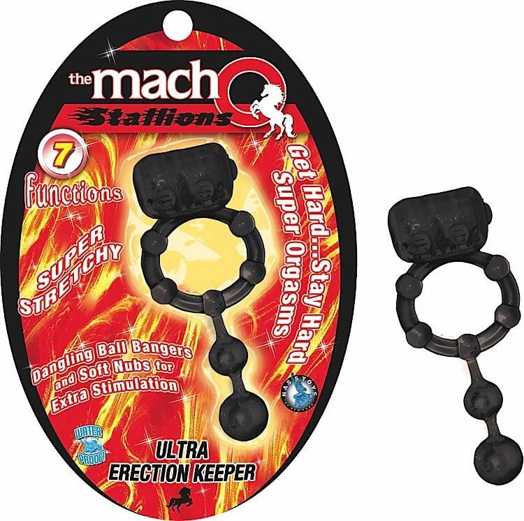 vibrating dildo for vaginal and anal use accessories-Macho Stallions Vibrating Ultra Erection Keeper - Stretchy Ring with Clitoral Stimulator and Ball