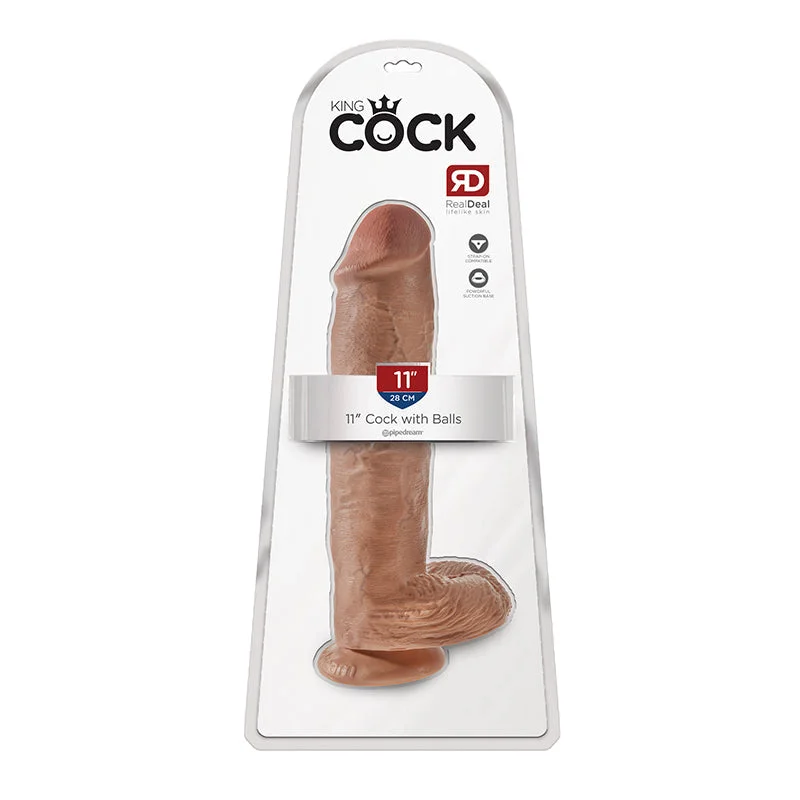 vibrating cock ring for enhanced pleasure for men accessories-King Cock  11 Inch Cock With Balls - Tan