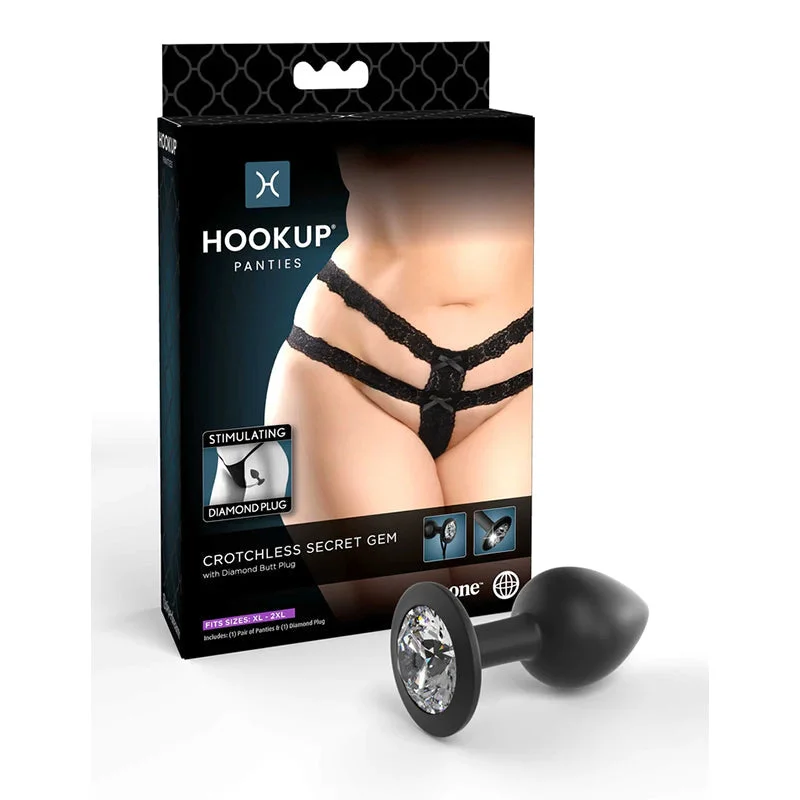 vibrating love egg for couples play accessories-Hookup Panties Crotchless Secret Gem - Black - XL - Xxl