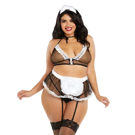 sexy-lingerie-with-embroidery-Dreamgirl Very Sheer Mesh Maid-Themed Bedroom Costume OSQ