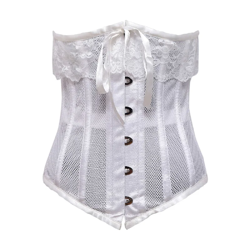 vibrating anal probe with heat settings accessories-Relle White Mesh & White Satin Lace Underbust Corset