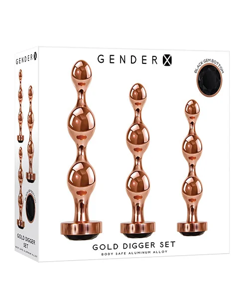 vibrating dildo for vaginal and anal use accessories-Gender X Gold Digger Set - Rose Gold/Black