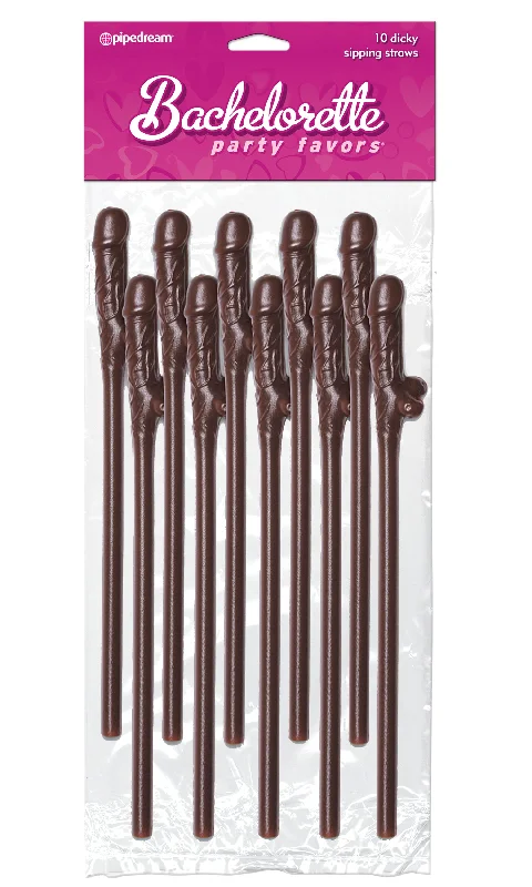 vibrating anal beads for couples accessories-Bachelorette Party Favors 10 Dicky Sipping Straws Brown