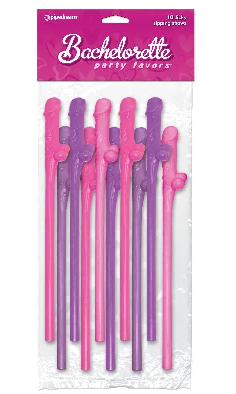 vibrating strap-on for couples accessories-Bachelorette Party Favors 10 Dicky Sipping Straws - Pink & Purple