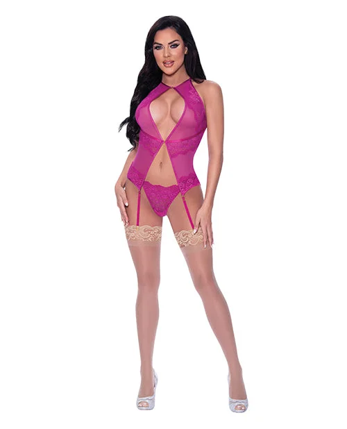 vibrating anal beads with multiple vibration levels accessories-Berrylicious Lace Halter Basque & G-string Pink