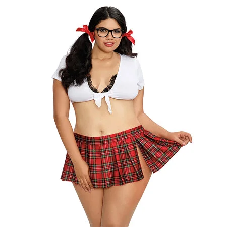 sexy-lingerie-with-bra-Dreamgirl Two-Piece Schoolgirl-Themed Set with Knit Crop Top and Pleated Mini Skirt Costume OSQ