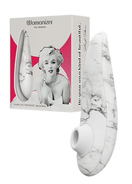 vibrating nipple suction cups for play accessories-Womanizer MARILYN MONROE Special Edition Clitoral Suction Stimulator White Marble