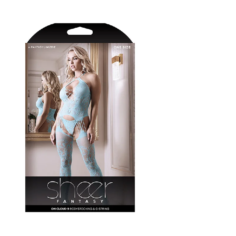 sexy-lingerie-with-high-waist-Fantasy Lingerie Sheer On Cloud 9 Bodystocking & G-String Light Blue O/S