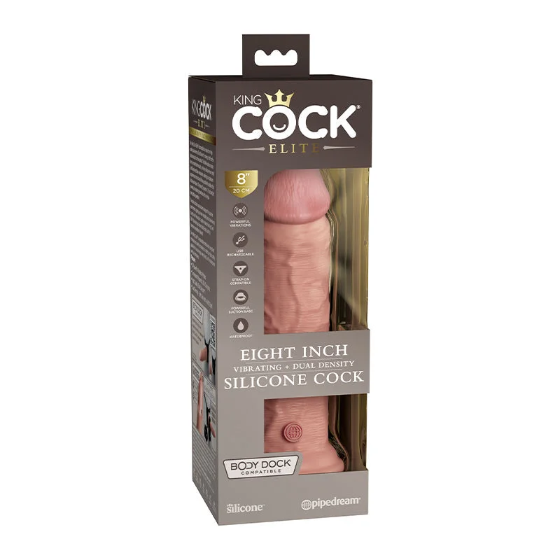 vibrating cock sleeve for enhanced erections accessories-King Cock Elite 8 Inch Vibrating Silicone Dual  Density Cock - Light