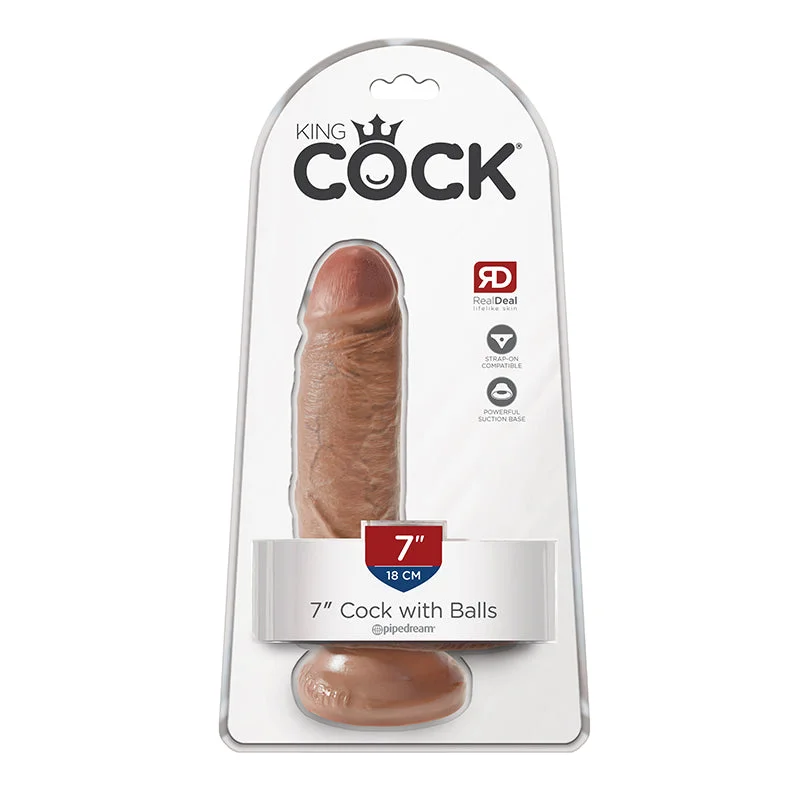 vibrating anal massager with multi-textured surface accessories-King Cock  7 Inch Cock With Balls - Tan