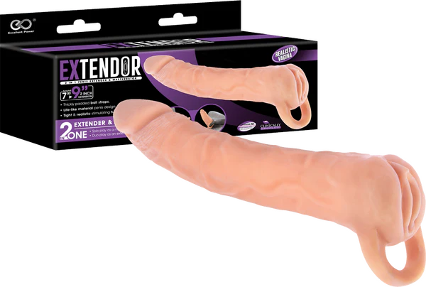 silicone anal plug with remote accessories-EXTENDOR 9 inch 2 in 1 Penis Extender with Ball Strap and Realistic Vagina Masturbator