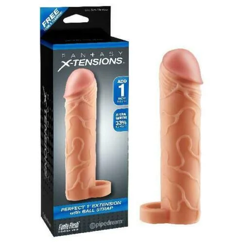 vibrating toy for G-spot and clitoral dual stimulation accessories-Pipedream Fantasy X-Tensions Perfect 1 inch Fanta Flesh Extension Penis Extension Sleeve with Ball Strap Natural