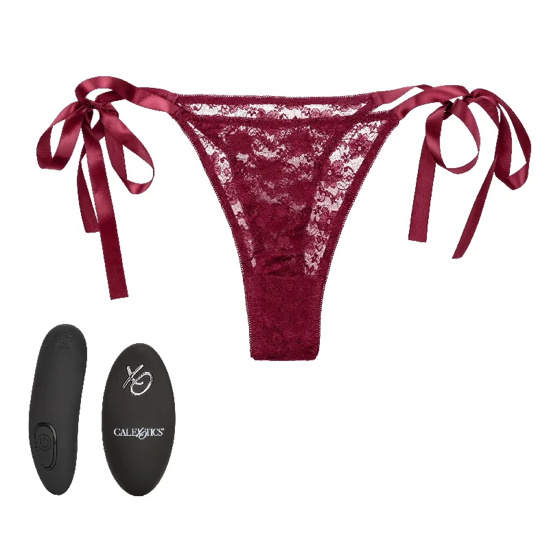 vibrating cock ring with quiet motor accessories-Remote Control Lace Thong Set - Burgundy