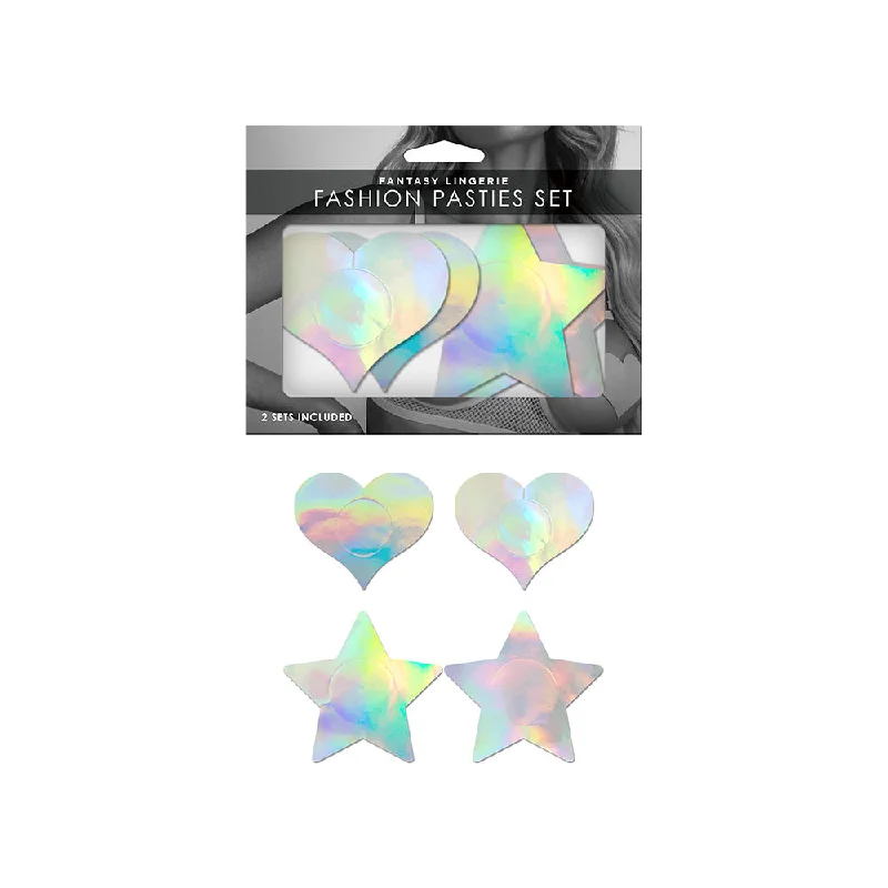 sexy-lingerie-for-edgy-glam-Fantasy Lingerie Holographic 2-Pair Pasties Set Heart & Star Shapes O/S