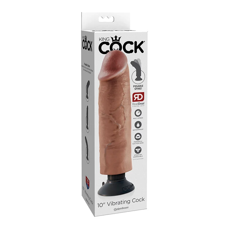 vibrating love egg for couples play accessories-King Cock 10 Inch Vibrating Cock - Tan