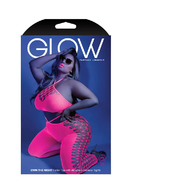 sexy-lingerie-for-chic-night-Fantasy Lingerie Glow Own The Night Cropped Cut-Out Halter Bodystocking Neon Pink Queen Size